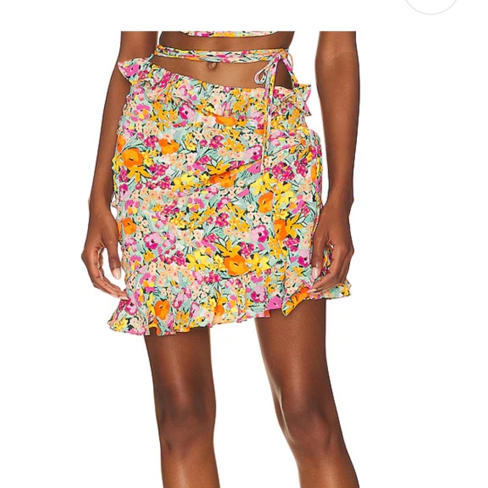 For Love And Lemons Kira Floral Wrap Mini Skirt
